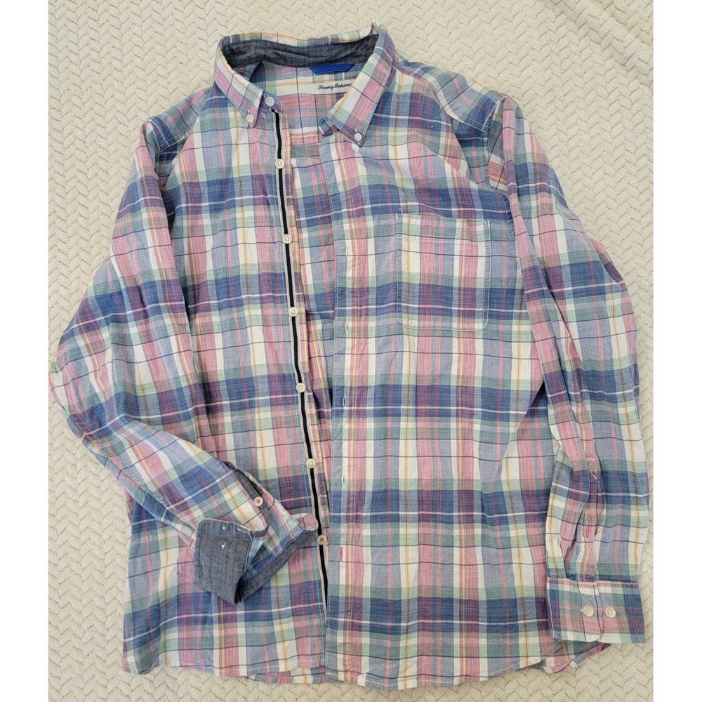 Tommy Bahama Mens Plaid Cotton Long Sleeve Button Down Shirt XL Blue - Pink